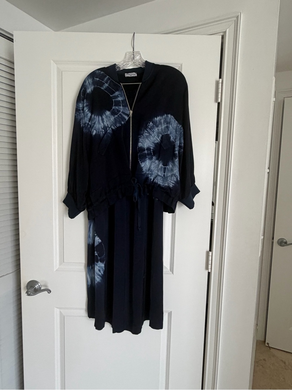 Tie-Dye Navy and White Women’s silk pants with Zip Jacket